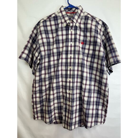 Cinch Men's Large Blue/Red/White Plaid Short Sleeve Button Down Western Shirt - Picture 1 of 7